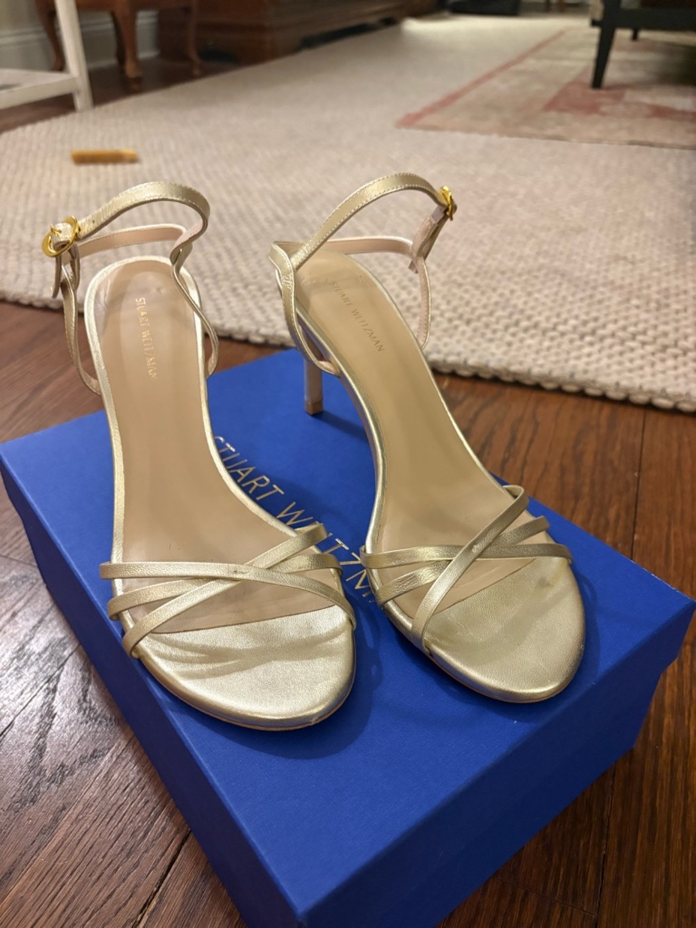 Stuart Weitzman Metallic Gold Strappy Heels